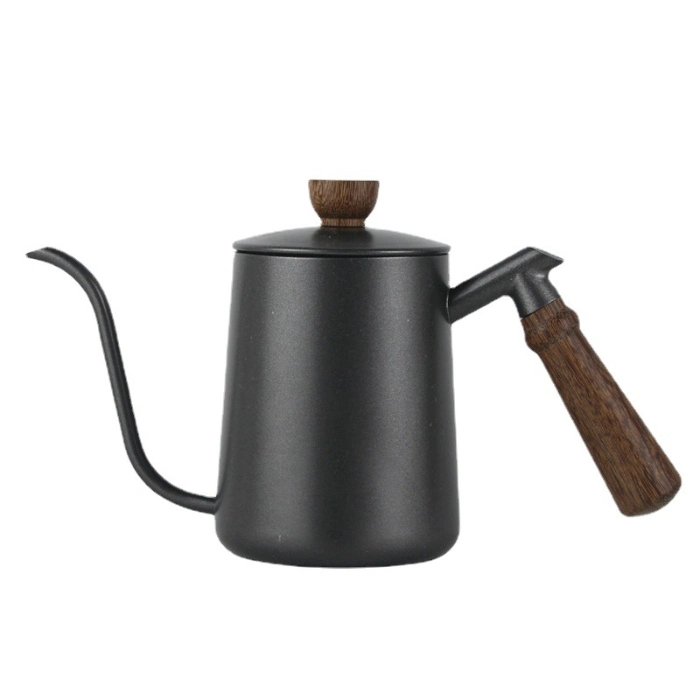 Amazon Hot Sale 600ml White Black Pink Stainless Steel Gooseneck Long Narrow Drip Spout Coffee Tea Pot with Wood Handle